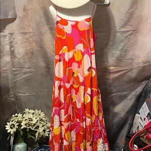 Vibrant Floral Maxi Dress in Pink and Orange